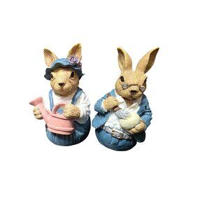 Spring Time Gardening Bunny Rabbits Shelf Decor Figurines